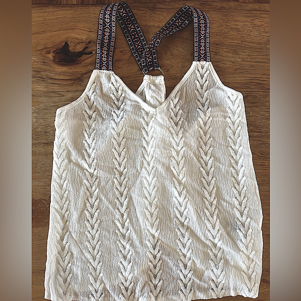 White lace open back tank size L. Never worn